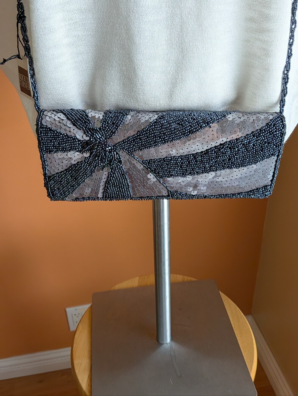 NEW BIJOUX TERNER Beaded Black and Silver Evening Crossbody Bag